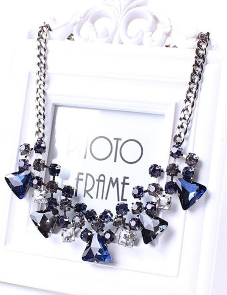 欧美时尚宝石花朵项链