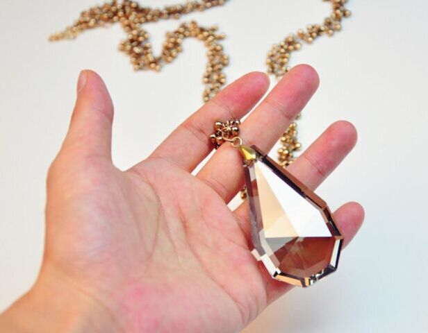 茶色水晶宝石吊坠毛衣链3