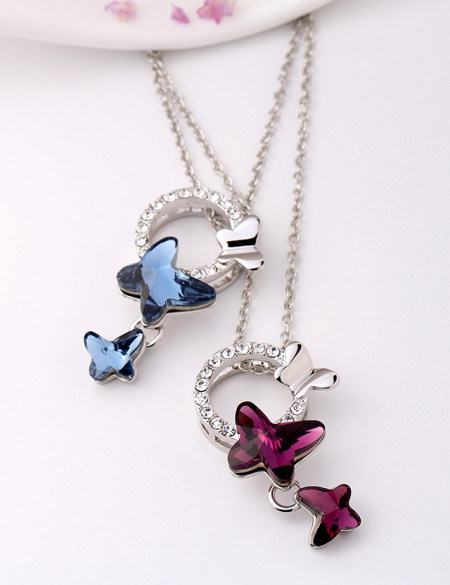 水晶项链锁骨链吊坠蝴蝶结