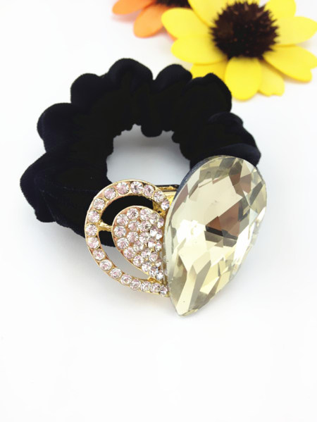 绒布发圈水晶心型发饰2