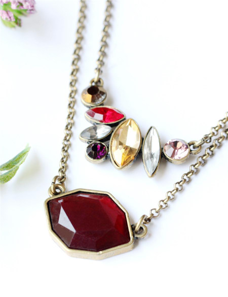 时尚复古红色水晶双层项琏