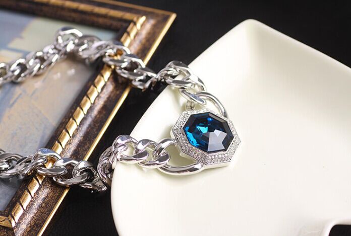 八边形蓝水晶粗链条项链2