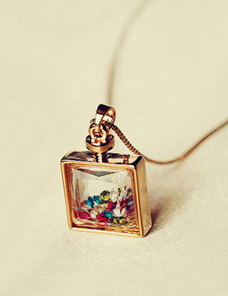 彩色水晶漂流瓶项链锁骨链