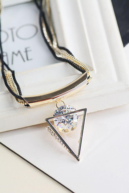 韩版双色三角锆石短款项链2
