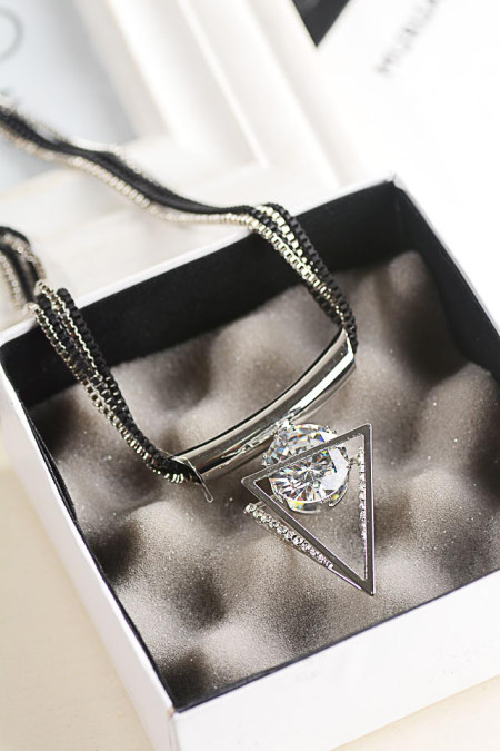 韩版双色三角锆石短款项链