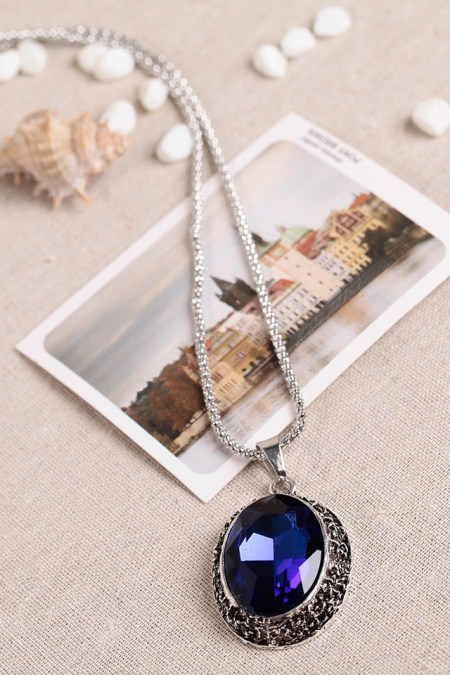 椭圆宝石女毛衣链