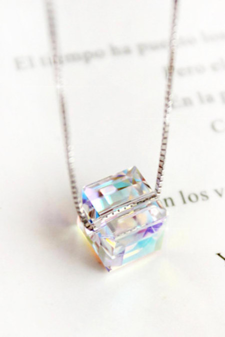 韩国时尚纯银水晶吊坠项链