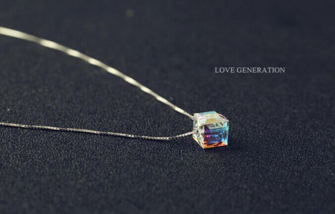 韩国时尚纯银水晶吊坠项链1