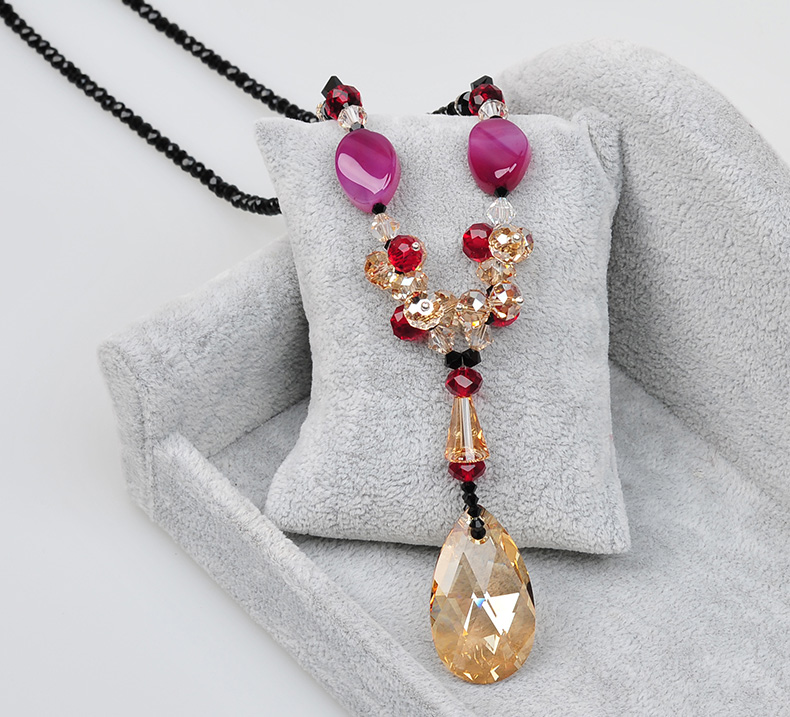 新款毛衣水晶项链  金香槟水滴毛衣链