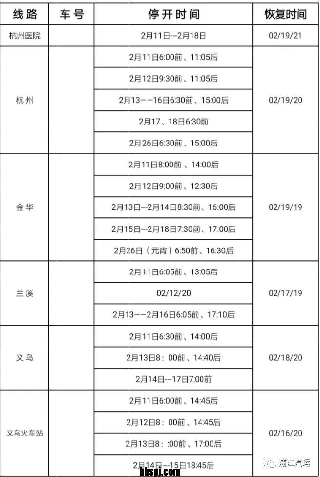 浦江过年期间的长途、公交车时刻表